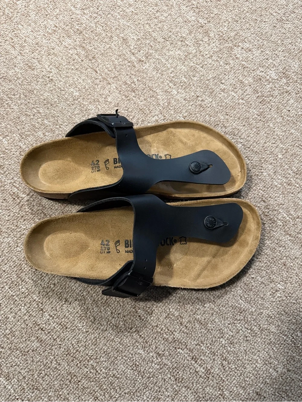 Birkenstock Ramses Black T-Strap Thong Sandals - Size 42 (US Men’s 9-9.5)